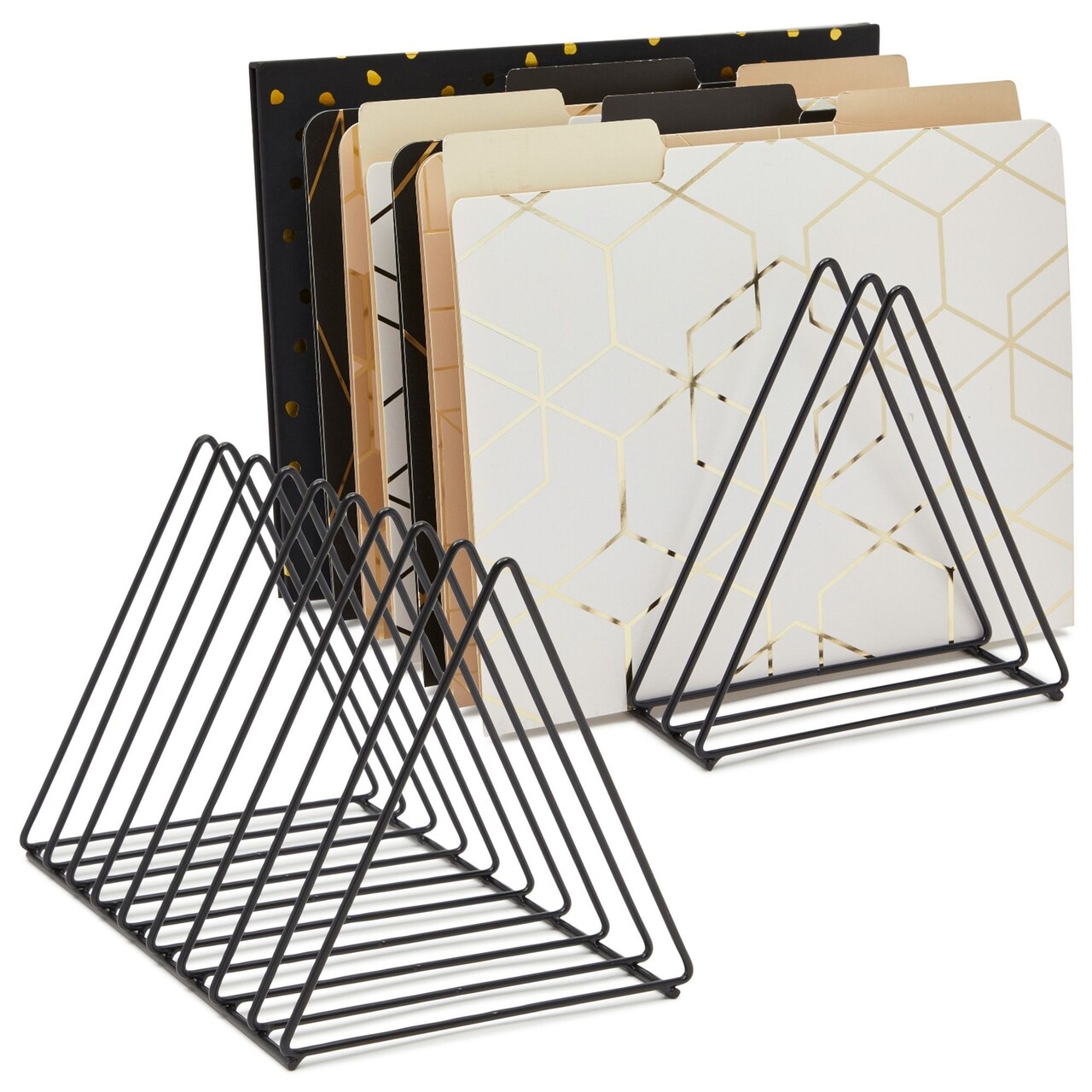 2-Pack File Folder Organizer for Desk - Triangle Holder for Magazines and Notebooks (Black)